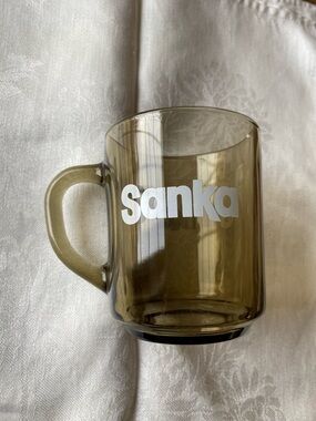 SANKA Smoked glass coffee mug. Made in France, Arcoroc brand.
